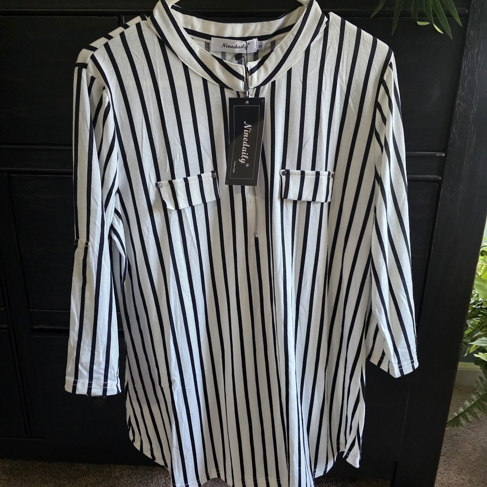 Amalfi Black and White Striped Button Down Shirt